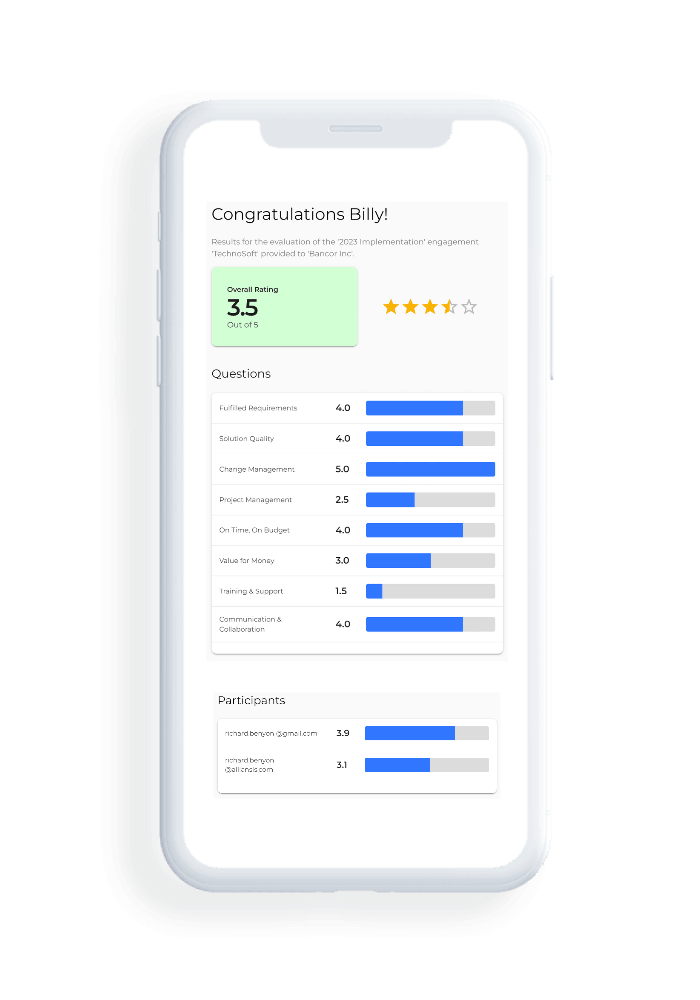 Results of the survey are immediately available when running an IT Vendor Management evaluation